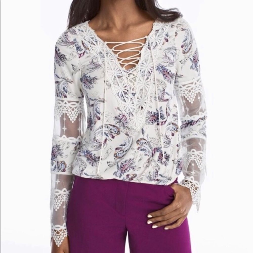 XXS White House Black Market Lace Tie Up Top